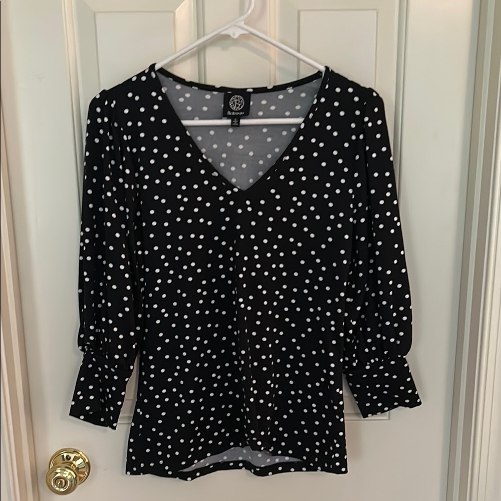 Bobeau Black and White Polka Dot 3/4 Sleeve Blouse size S